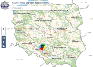 Zrzut z ekranu przedstawiający mapę Polski i liczbę wszystkich zgłoszeń w powiecie oleskim to jest 4242.