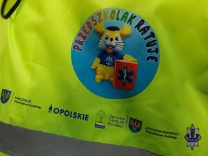 Zdjęcie w kolorze przedstawia odblaskowy worek z logo programu Przedszkolak Ratuje.