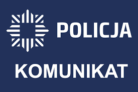 Grafika z białym napisem na granatowym tle:  Policja Komunikat